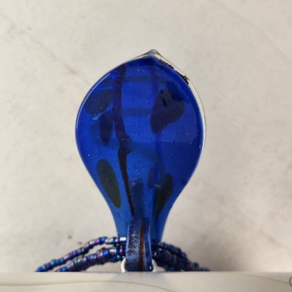 Art Glass Teardrop Pendant Necklace Artisan Beads Cord Curved Cap Statement - Picture 3 of 9